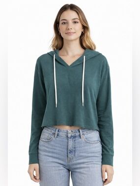 Aerie OFFLINE Cropped Hoodie Small Green Athleisure Pullover